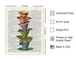 Poster Master Dictionary Art Poster - Stacked Teacups Print - Victorian Tea-Cup Art - Gift for Him, Her, Men, Women - Perfect Decor for Dining Room, Kitchen, Teahouse - 8x10 UNFRAMED Wall Art