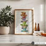 Poster Master Dictionary Art Poster - Stacked Teacups Print - Victorian Tea-Cup Art - Gift for Him, Her, Men, Women - Perfect Decor for Dining Room, Kitchen, Teahouse - 8x10 UNFRAMED Wall Art