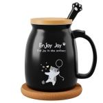 Ceramic Coffee Mugs Coffee Tea Mug Novelty Tea Cups for Cat Lovers Women Men Girl Friends Christmas Birthday Cat Mug with Lovely Stainless Steel Spoon, Wooden Lid, Thicken Wooden Coaster, 16oz