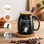 Ceramic Coffee Mugs Coffee Tea Mug Novelty Tea Cups for Cat Lovers Women Men Girl Friends Christmas Birthday Cat Mug with Lovely Stainless Steel Spoon, Wooden Lid, Thicken Wooden Coaster, 16oz