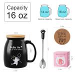 Ceramic Coffee Mugs Coffee Tea Mug Novelty Tea Cups for Cat Lovers Women Men Girl Friends Christmas Birthday Cat Mug with Lovely Stainless Steel Spoon, Wooden Lid, Thicken Wooden Coaster, 16oz