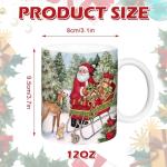 Whaline 4Pcs Vintage Christmas Mug Set 12oz Santa Snowman Coffee Mug Ceramic Xmas Winter Party Cups for Home School Office Housewarming Gift