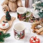 Whaline 4Pcs Vintage Christmas Mug Set 12oz Santa Snowman Coffee Mug Ceramic Xmas Winter Party Cups for Home School Office Housewarming Gift