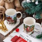 Whaline 4Pcs Vintage Christmas Mug Set 12oz Santa Snowman Coffee Mug Ceramic Xmas Winter Party Cups for Home School Office Housewarming Gift
