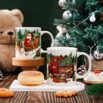 Whaline 4Pcs Vintage Christmas Mug Set 12oz Santa Snowman Coffee Mug Ceramic Xmas Winter Party Cups for Home School Office Housewarming Gift