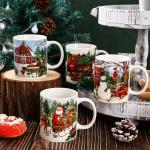Whaline 4Pcs Vintage Christmas Mug Set 12oz Santa Snowman Coffee Mug Ceramic Xmas Winter Party Cups for Home School Office Housewarming Gift