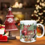 Whaline 4Pcs Vintage Christmas Mug Set 12oz Santa Snowman Coffee Mug Ceramic Xmas Winter Party Cups for Home School Office Housewarming Gift