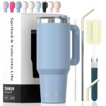 40 oz Tumbler with Handle,Tumbler with Lid and Straw,Double Wall Insulated Cup Stainless Steel Travel Mug(Cold for 34 Hours),Water Bottle for Iced Tea,Coffee,Cold Beverages(Smog Blue)