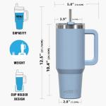 40 oz Tumbler with Handle,Tumbler with Lid and Straw,Double Wall Insulated Cup Stainless Steel Travel Mug(Cold for 34 Hours),Water Bottle for Iced Tea,Coffee,Cold Beverages(Smog Blue)