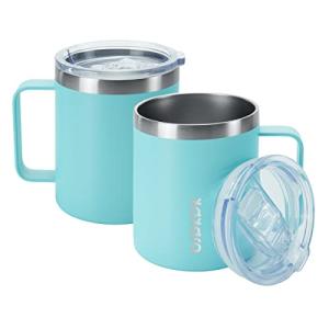 BJPKPK 2 pcs Insulated Coffee Mug, 14oz Insulated Tumbler with Lid, Stainless Steel Coffee Cups with Splash Proof Lid-Turquoise
