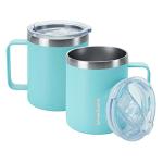 BJPKPK 2 pcs Insulated Coffee Mug, 14oz Insulated Tumbler with Lid, Stainless Steel Coffee Cups with Splash Proof Lid-Turquoise