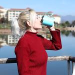 BJPKPK 2 pcs Insulated Coffee Mug, 14oz Insulated Tumbler with Lid, Stainless Steel Coffee Cups with Splash Proof Lid-Turquoise