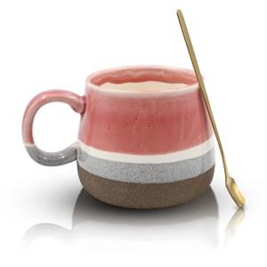YINPIXUS 14 Oz Ceramic Coffee Mug, Large Tea Cup, Big Cups Ceramic, Cute Mug for Latte Hot Cocoa Chocolate Coffee Lover Gifts, Mugs with Spoon for Home Office, Gifts for for Women Men (Pink)