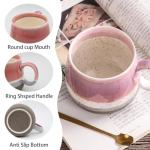 YINPIXUS 14 Oz Ceramic Coffee Mug, Large Tea Cup, Big Cups Ceramic, Cute Mug for Latte Hot Cocoa Chocolate Coffee Lover Gifts, Mugs with Spoon for Home Office, Gifts for for Women Men (Pink)