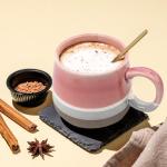 YINPIXUS 14 Oz Ceramic Coffee Mug, Large Tea Cup, Big Cups Ceramic, Cute Mug for Latte Hot Cocoa Chocolate Coffee Lover Gifts, Mugs with Spoon for Home Office, Gifts for for Women Men (Pink)