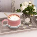 YINPIXUS 14 Oz Ceramic Coffee Mug, Large Tea Cup, Big Cups Ceramic, Cute Mug for Latte Hot Cocoa Chocolate Coffee Lover Gifts, Mugs with Spoon for Home Office, Gifts for for Women Men (Pink)