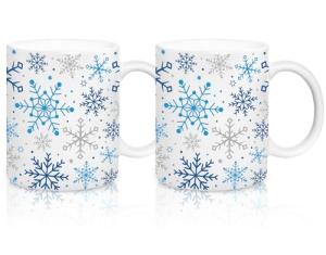 Whaline 2Pcs Snowflake Mug Set 12oz Christmas Winter Coffee Mug Ceramic Party Cups for Home School Office Xmas Housewarming Gift