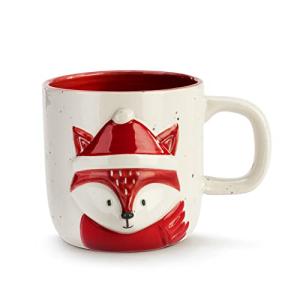 DEMDACO Festive and Foxy Red and White 16 ounce Stoneware Christmas Mug