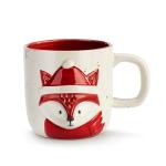 DEMDACO Festive and Foxy Red and White 16 ounce Stoneware Christmas Mug