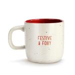 DEMDACO Festive and Foxy Red and White 16 ounce Stoneware Christmas Mug