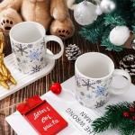 Whaline 2Pcs Snowflake Mug Set 12oz Christmas Winter Coffee Mug Ceramic Party Cups for Home School Office Xmas Housewarming Gift
