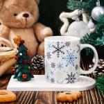 Whaline 2Pcs Snowflake Mug Set 12oz Christmas Winter Coffee Mug Ceramic Party Cups for Home School Office Xmas Housewarming Gift