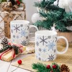 Whaline 2Pcs Snowflake Mug Set 12oz Christmas Winter Coffee Mug Ceramic Party Cups for Home School Office Xmas Housewarming Gift