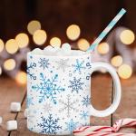 Whaline 2Pcs Snowflake Mug Set 12oz Christmas Winter Coffee Mug Ceramic Party Cups for Home School Office Xmas Housewarming Gift