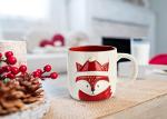 DEMDACO Festive and Foxy Red and White 16 ounce Stoneware Christmas Mug