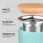 COYMOS Ceramic Tea Mug with Infuser and Lid, 16oz Loose Leaf Tea Cup Large Handle Teaware Mug, Tea Lover Gifts for Women and Man (Turquoise)