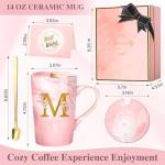 Coffee Mugs - Birthday Gifts for Women, Personalized Initial Customized Mug 14 Oz PinkTea Cup with Lid Spoon Greeting Card, Luxury Gift-Boxed Christmas Gift for Her Wife Mom Grandma Friend Unique,M