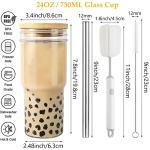 ASANMEYO 4 Pcs 24 oz Glass Cups With Bamboo Lids and Straws & 4 Airtight Lids, Reusable Smoothie Cups Mason Jar Drinking Glasses Iced Coffee Cups Glass Tumbler for Bubble Tea, Juice, Gift