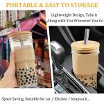 ASANMEYO 4 Pcs 24 oz Glass Cups With Bamboo Lids and Straws & 4 Airtight Lids, Reusable Smoothie Cups Mason Jar Drinking Glasses Iced Coffee Cups Glass Tumbler for Bubble Tea, Juice, Gift