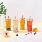 ASANMEYO 4 Pcs 24 oz Glass Cups With Bamboo Lids and Straws & 4 Airtight Lids, Reusable Smoothie Cups Mason Jar Drinking Glasses Iced Coffee Cups Glass Tumbler for Bubble Tea, Juice, Gift