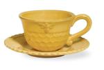 Boston International Embossed Stoneware Teacup and Saucer Set, 8-Ounces, Honeycomb