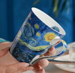 Eplze YBK Tech Bone China Teacup, Coffee Mug for Tea Lover and Art Lover- Van Gogh Oil Painting Series (14oz, Starry Night)