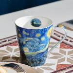 Eplze YBK Tech Bone China Teacup, Coffee Mug for Tea Lover and Art Lover- Van Gogh Oil Painting Series (14oz, Starry Night)