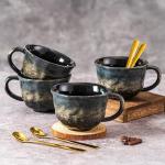 Noevany Coffee Mugs Cup, 8 OZ Ceramic Coffee Mugs with Gold Spoon for Man Woman, Modern Set of 4 Cup for Espresso Latte Cappuccino Cocoa Tea Dishwasher & Microwave Safe (Star Pulse)