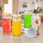 ASANMEYO 2 Pcs Glass Cups Set - 24oz Mason Jar Drinking Glasses with Bamboo Lids & Straws & 2 Airtight Lids, Cute Reusable Smoothie cup, Iced Coffee Glasses, Travel Tumbler for Bubble Tea, Juice