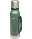 Stanley Heritage Classic Vacuum Bottle with Handle 1.1 qt | Wide Mouth with Leakproof Cup Lid | Keep Drinks Hot or Cold for Travel | Insulated Stainless Steel Thermos | BPA-Free | Hammertone Green