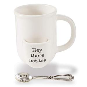 Mud Pie Vintage Inspired Mug Spoon-Hot Ceramic Tea Cup Set, One Size, 12oz