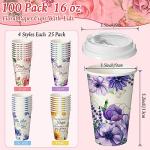 Dandat 100 Pcs Christian Floral Coffee Cups with Lids 16 oz Paper Floral Tea Cups Bulk Disposable Bible Verse Coffee Drinkware for Christian Religious Wedding Baby Shower Home Offices Supplies