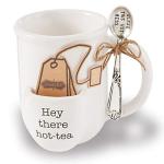 Mud Pie Vintage Inspired Mug Spoon-Hot Ceramic Tea Cup Set, One Size, 12oz