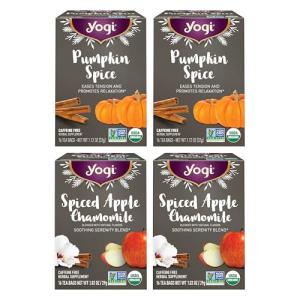 Yogi Tea - Fall Spice Variety Sampler Pack - 16 Tea Bags Per Pack (4 Pack) - Limited Edition Tea Sampler - Herbal Caffeine-Free Teas - Includes 2 Spiced Apple Chamomile & 2 Pumpkin Spice