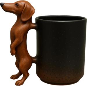 GPT RACK Dachshund Mug Adorable 11oz Coffee Cup with 3D Dachshund Handle Perfect Gifts for Men & Women Unique Dog Lover Collectible
