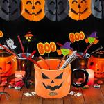 12 oz Halloween Pumpkin Mug Decorations, Happy Halloween Pattern Mug Ceramic Cute Pumpkin Coffee Cup Halloween Birthday Tabletop Drinkware Gifts for Adults Kids Women (Black Orange)