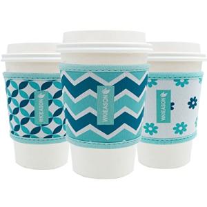 WK IEASON Reusable Hot Coffee Cup Insulator Sleeves Neoprene Hot Coffee and Tea Cup Holder Sleeves Cover Reusable 16-24OZ for Starbucks Coffee, McDonalds, Dunkin Donuts, More (Geometric patterns)
