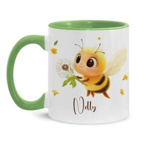 Custom Unique Name Coffee Mug 11oz 15oz, Bee and Dandelion Flower Cup, Personalized Nature Inspired Accent Mug, Cartoon Bee Ceramic Cup, Gifts for Children