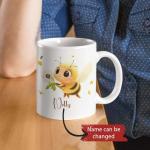 Custom Unique Name Coffee Mug 11oz 15oz, Bee and Dandelion Flower Cup, Personalized Nature Inspired Accent Mug, Cartoon Bee Ceramic Cup, Gifts for Children