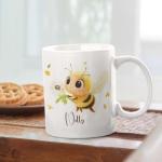 Custom Unique Name Coffee Mug 11oz 15oz, Bee and Dandelion Flower Cup, Personalized Nature Inspired Accent Mug, Cartoon Bee Ceramic Cup, Gifts for Children